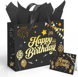 Sipthene 13 Black Birthday Gift Bag with Tissue Paper and Greeting Card Sipthene 13 Black Birthday Gift Bag with Tissue Paper and Greeting Card