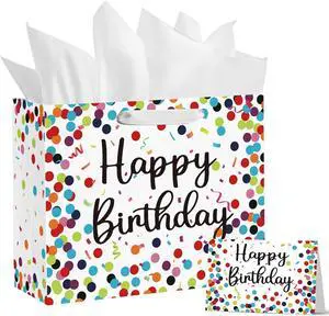 Horaldaily 13" Large Birthday Gift Paper Bags with Tissue Paper and Card, Happy Birthday Dots Streamers Gift Paper Bag for Men Women Kids Birthday,1Pcs Horaldaily 13" Large Birthday Gift Paper Bags with Tissue Paper and Card, Happy Birthday Dots Streamers Gift Paper Bag for Men Women Kids Birthday,1Pcs