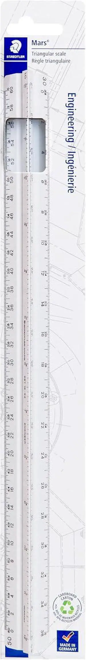 STAEDTLER 12in Engineer Scale Ruler - Triangular Engineering Ruler with 6 Scales(10-60 Parts/Inch), Color-Coded Grooves, Plastic STAEDTLER 12in Engineer Scale Ruler - Triangular Engineering Ruler with 6 Scales(10-60 Parts/Inch), Color-Coded Grooves, Plastic