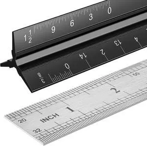 Architectural Scale Ruler Set, 2 Pack 12 Inch Aluminum Architect Ruler with Standard Metal Ruler, Imperial Architect Triangular Ruler with Etching for Architects, Engineers, Students and Draftsman Architectural Scale Ruler Set, 2 Pack 12 Inch Aluminum Architect Ruler with Standard Metal Ruler, Imperial Architect Triangular Ruler with Etching for Architects, Engineers, Students and Draftsman