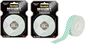 Scotch-Mount Indoor Double-Sided Mounting White Tape, 1 in x 125 in (10.4 ft), Features 3M Industrial Strength Adhesive, No Mess or Tools (314H-MED) (Pack of 2) Scotch-Mount Indoor Double-Sided Mounting White Tape, 1 in x 125 in (10.4 ft), Features 3M Industrial Strength Adhesive, No Mess or Tools (314H-MED) (Pack of 2)