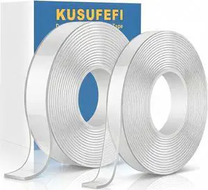 KUSUFEFI Double Sided Adhesive tape Heavy Duty, Double Stick Mounting (2 Rolls, Total 20FT), Clear Two Sided Wall tape Strips, Removable Poster tape for Home, Office, Car, Outdoor Use KUSUFEFI Double Sided Adhesive tape Heavy Duty, Double Stick Mounting (2 Rolls, Total 20FT), Clear Two Sided Wall tape Strips, Removable Poster tape for Home, Office, Car, Outdoor Use
