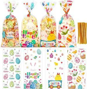 ZYLOP 50 Pcs Easter Cellophane Treat Bags - 5 x 11 Inch Clear Easter Goodie Bags with 60 Gold Ties for Cookies, Snacks, Party Favors & Gift Packaging, 2.8 Mil Thick Plastic Easter Candy Bag for Kids ZYLOP 50 Pcs Easter Cellophane Treat Bags - 5 x 11 Inch Clear Easter Goodie Bags with 60 Gold Ties for Cookies, Snacks, Party Favors & Gift Packaging, 2.8 Mil Thick Plastic Easter Candy Bag for Kids