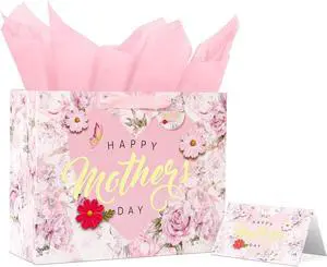 souloduce 13" Mothers Day Gift Bag Set with Card & Tissue, for Moms, Grandmas, Nanas - Floral & Gold Foil Happy Mothers Day (1 Pack) souloduce 13" Mothers Day Gift Bag Set with Card & Tissue, for Moms, Grandmas, Nanas - Floral & Gold Foil Happy Mothers Day (1 Pack)
