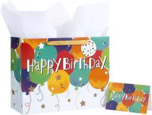 Loveinside Colorful Birthday Gift Bag, Balloons Pattern with HAPPY BIRTHDAY Text, Matching Tissue Paper, Greeting Card and Tag, Ideal for Kids' Birthday Gifts, 13" x 5" x 10", 1 Pcs Loveinside Colorful Birthday Gift Bag, Balloons Pattern with HAPPY BIRTHDAY Text, Matching Tissue Paper, Greeting Card and Tag, Ideal for Kids' Birthday Gifts, 13" x 5" x 10", 1 Pcs