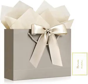 YoungTree Gift Bags with Handles, 12.6" Medium Gift Bag with 2 Tissue Paper and 1 Card for Graduation Wedding Baby Shower Bridal Shower Engagement Anniversary Birthday Party (Champagne) YoungTree Gift Bags with Handles, 12.6" Medium Gift Bag with 2 Tissue Paper and 1 Card for Graduation Wedding Baby Shower Bridal Shower Engagement Anniversary Birthday Party (Champagne)