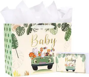 Bobobag 13" Sage green Gift Bag for Baby shower,Newborn gift bag with Tissue Paper and Greeting Card. Bobobag 13" Sage green Gift Bag for Baby shower,Newborn gift bag with Tissue Paper and Greeting Card.
