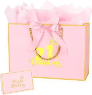 Dimetey 12.6Inch 21th Birthday Gift Bag with gift Card and Tissue Paper for Girl's 21th Birthday Supplies (Pink 21th) Dimetey 12.6Inch 21th Birthday Gift Bag with gift Card and Tissue Paper for Girl's 21th Birthday Supplies (Pink 21th)