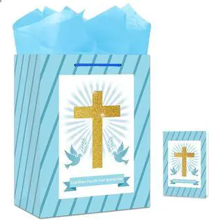 BIZIBAFF First Communion Gifts Bag for Boys Girls - 13" Baptism Gifts Bag with Tissue Paper Easter Religious Christian Gift Bag Christenings Confirmations Gifts for Baby Boys Girls BIZIBAFF First Communion Gifts Bag for Boys Girls - 13" Baptism Gifts Bag with Tissue Paper Easter Religious Christian Gift Bag Christenings Confirmations Gifts for Baby Boys Girls