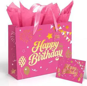 Sipthene 13 Pink Birthday Gift Bag with Tissue Paper and Greeting Card Sipthene 13 Pink Birthday Gift Bag with Tissue Paper and Greeting Card