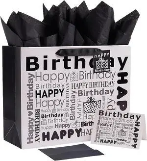JWSCYSY 1Pcs White and Black Large Gift Bags with Tissue Paper, Happy Bithday Gift Bag for Men Women Birthday - 12.6" x 10.25" x 4.7". JWSCYSY 1Pcs White and Black Large Gift Bags with Tissue Paper, Happy Bithday Gift Bag for Men Women Birthday - 12.6" x 10.25" x 4.7".