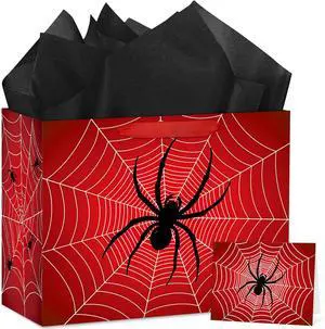 Hooqict Spider Birthday Gift Bag with Handles, Wrapping Paper, Greeting Card for Boys Kids Men Goodie Treat Party Gift Box Black Red Spider Web Birthday Decorations Halloween Bag Hooqict Spider Birthday Gift Bag with Handles, Wrapping Paper, Greeting Card for Boys Kids Men Goodie Treat Party Gift Box Black Red Spider Web Birthday Decorations Halloween Bag