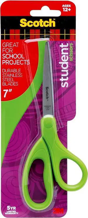 Scotch Student Scissors, 7-Inch - Blue, Green, or Purple, Colors May Vary (1407S-MIX) Scotch Student Scissors, 7-Inch - Blue, Green, or Purple, Colors May Vary (1407S-MIX)