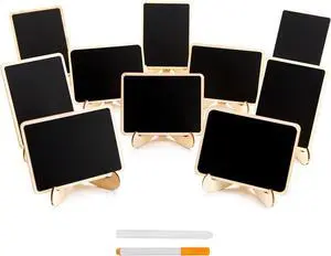 DSTELIN 10 Pack Mini Chalkboards Signs with Easel Stand, Small Rectangle Chalkboards Blackboard, Wood Place Cards for Weddings, Birthday Parties, Message Board Signs and Event Decoration DSTELIN 10 Pack Mini Chalkboards Signs with Easel Stand, Small Rectangle Chalkboards Blackboard, Wood Place Cards for Weddings, Birthday Parties, Message Board Signs and Event Decoration