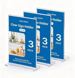 3 Pack 8.5x11 Clear Acrylic Sign Holder, Clear Display, Stand By Straight or Tilted, Vertical Double-Sided Desktop Picture Frame, Menu Holder, Certificate Frame 3 Pack 8.5x11 Clear Acrylic Sign Holder, Clear Display, Stand By Straight or Tilted, Vertical Double-Sided Desktop Picture Frame, Menu Holder, Certificate Frame