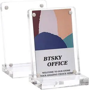 BTSKY 2 Set Clear Acrylic Business Card Display Stand Fits 2.5x3.5 Inches Cards, Magnetic Card Easel Holders Case Durable Name Card Display Rack for Desk Mini Acrylic Picture Frames for Home & Office BTSKY 2 Set Clear Acrylic Business Card Display Stand Fits 2.5x3.5 Inches Cards, Magnetic Card Easel Holders Case Durable Name Card Display Rack for Desk Mini Acrylic Picture Frames for Home & Office