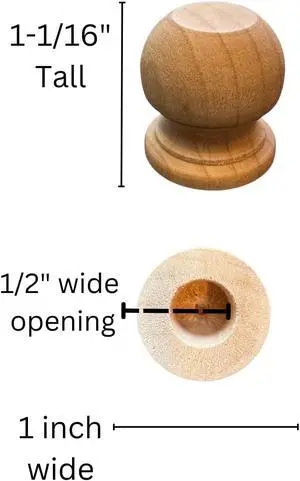 Wood Dowel Rod Finials, 1-1/16 Inch Tall, 1/2" Hole (6) Wood Dowel Rod Finials, 1-1/16 Inch Tall, 1/2" Hole (6)