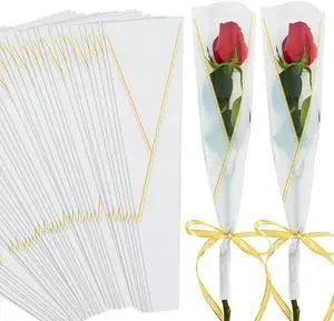 BEISHIDA 100 PCS Single Rose Sleeve Plastic Single Flower Wrapping Rose Packaging Cellophane Flower Sleeves for Florist Bouquet Supplies Mother's Day Valentine's Day (White and Gold Letter) BEISHIDA 100 PCS Single Rose Sleeve Plastic Single Flower Wrapping Rose Packaging Cellophane Flower Sleeves for Florist Bouquet Supplies Mother's Day Valentine's Day (White and Gold Letter)