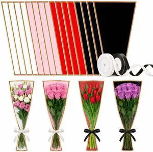 20 PCS 4 Colors Flower Bags for Bouquets, 17.8 x 11.2 Inches Plastic Flower Sleeves Flower Bouquet Wrapping Paper, Clear Front Bouquet Bags Floral Wraps Gift Bag with Black & White Ribbons for Florist 20 PCS 4 Colors Flower Bags for Bouquets, 17.8 x 11.2 Inches Plastic Flower Sleeves Flower Bouquet Wrapping Paper, Clear Front Bouquet Bags Floral Wraps Gift Bag with Black & White Ribbons for Florist