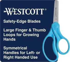 Westcott 15968 Right- and Left-Handed Scissors, Classic Kids' Scissors, Back to School, Classroom Supplies, Ages 4-8, 5-Inch Blunt Tip, Neon Blue Westcott 15968 Right- and Left-Handed Scissors, Classic Kids' Scissors, Back to School, Classroom Supplies, Ages 4-8, 5-Inch Blunt Tip, Neon Blue