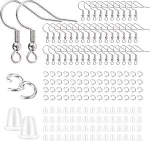 Stainless Steel Earring Hooks French Ear Wire, 600pcs Earring Making Findings Parts Jewels DIY Supplies Kits, with Silicone Earring Backs Stoppers & Open Jump Ring Stainless Steel Earring Hooks French Ear Wire, 600pcs Earring Making Findings Parts Jewels DIY Supplies Kits, with Silicone Earring Backs Stoppers & Open Jump Ring