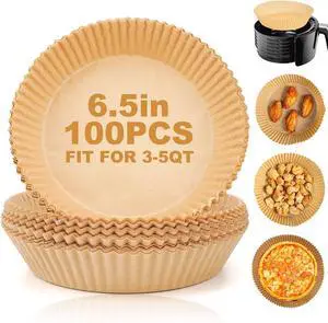 Air Fryer Liners Disposable, 100Pcs Parchment Paper 6.5" Round for 3-5QT Air Fryer Liners Disposable, 100Pcs Parchment Paper 6.5" Round for 3-5QT