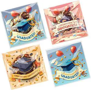 200PCS Graduation Self Adhesive Cookie Bags, Cookie Bakery Decorating favor bags, 4x4 inch DIY Plastic Individual Biscuit Candy Bags 200PCS Graduation Self Adhesive Cookie Bags, Cookie Bakery Decorating favor bags, 4x4 inch DIY Plastic Individual Biscuit Candy Bags