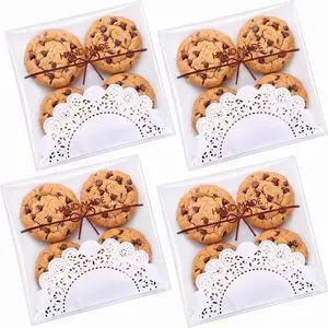 INFLORAL 200Pcs 5.5x5.5In Clear Cookie Bags Lace Bowknot Self-Seal Wrappers INFLORAL 200Pcs 5.5x5.5In Clear Cookie Bags Lace Bowknot Self-Seal Wrappers