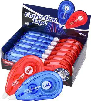 Vobou White Correction Tape, Easy To Use Applicator for Instant Corrections Wrong Writing At Any Time, For school, Office (Red and Blue, 12pack, 6M/256" x 0.2") Vobou White Correction Tape, Easy To Use Applicator for Instant Corrections Wrong Writing At Any Time, For school, Office (Red and Blue, 12pack, 6M/256" x 0.2")