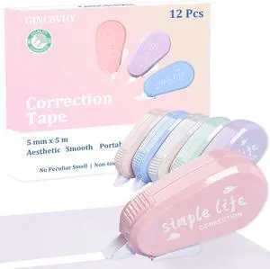 12 Pack Pastel Correction Tape, 0.2 x 197 inch Instant Correction 12 Pack Pastel Correction Tape, 0.2 x 197 inch Instant Correction