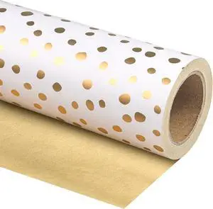 WRAPAHOLIC Reversible Gold Wrapping Paper - Mini Roll - 17 Inch X 33 Feet - Gold Print and Delicate Polka Dots Design for Birthday, Christmas, Wedding, Baby Shower WRAPAHOLIC Reversible Gold Wrapping Paper - Mini Roll - 17 Inch X 33 Feet - Gold Print and Delicate Polka Dots Design for Birthday, Christmas, Wedding, Baby Shower