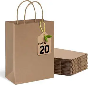 MESHA Brown Paper Bags 8x4.25x10.5 Inch 20Pcs, Paper Bags with Handles MESHA Brown Paper Bags 8x4.25x10.5 Inch 20Pcs, Paper Bags with Handles