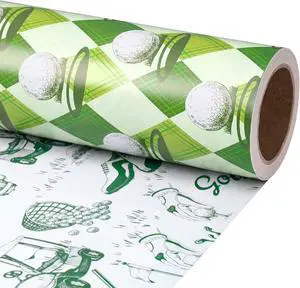 RUSPEPA Reversible Golf Wrapping Paper Roll, Mini Roll, Vintage Golfer Illustration & Green Argyle Golf Ball Pattern, Double-Sided Gift Wrap for Dad, Men, Father's Day, Birthday, 17 Inches x 16.4 Feet RUSPEPA Reversible Golf Wrapping Paper Roll, Mini Roll, Vintage Golfer Illustration & Green Argyle Golf Ball Pattern, Double-Sided Gift Wrap for Dad, Men, Father's Day, Birthday, 17 Inches x 16.4 Feet