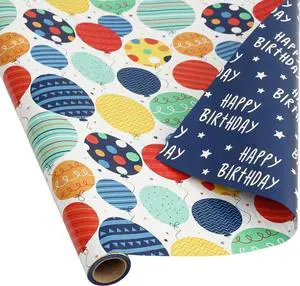 BULKYTREE Reversible Birthday Wrapping Paper Roll for Boys Girls Kids Men Women - Colorful Balloon Happy Birthday and Stars - Gift Wrap Paper for Party Holiday BULKYTREE Reversible Birthday Wrapping Paper Roll for Boys Girls Kids Men Women - Colorful Balloon Happy Birthday and Stars - Gift Wrap Paper for Party Holiday