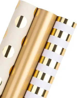 WRAPAHOLIC Gold Wrapping Paper Roll - Mini Roll - 3 Rolls - 17 Inch X 120 Inch Per Roll - Gold Foil Birthday Wrapping Paper for Wedding, Christmas, Party, Baby Shower WRAPAHOLIC Gold Wrapping Paper Roll - Mini Roll - 3 Rolls - 17 Inch X 120 Inch Per Roll - Gold Foil Birthday Wrapping Paper for Wedding, Christmas, Party, Baby Shower