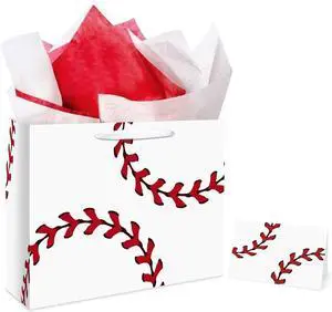 Jiaoiudi Baseball Party Bags with Tissue Paper Greeting Card Baseball Gift Bags Large with Handles Baseball Goodie Bags Jiaoiudi Baseball Party Bags with Tissue Paper Greeting Card Baseball Gift Bags Large with Handles Baseball Goodie Bags