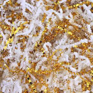 Crinkle Cut Paper Shred Filler 8 oz (1/2 lb) Gift Wrapping & Gift Basket Filler for Christmas, Halloween & Wedding Decorations,Crafting Activities,Many Color Options (White and Gold) Crinkle Cut Paper Shred Filler 8 oz (1/2 lb) Gift Wrapping & Gift Basket Filler for Christmas, Halloween & Wedding Decorations,Crafting Activities,Many Color Options (White and Gold)