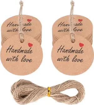 100Pcs Handmade with Love Tags Paper Hanging Tags with String 1.2 Round Brown Gift Labels with 66 ft String Personalized Handmade Tags for Crafts Candle Tins Wedding Birthday Party Favors 100Pcs Handmade with Love Tags Paper Hanging Tags with String 1.2 Round Brown Gift Labels with 66 ft String Personalized Handmade Tags for Crafts Candle Tins Wedding Birthday Party Favors