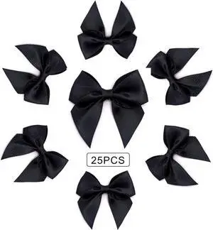 25 Pieces Mini Satin Ribbon Bows with Removable Sticky Gel Pads (Black) 25 Pieces Mini Satin Ribbon Bows with Removable Sticky Gel Pads (Black)