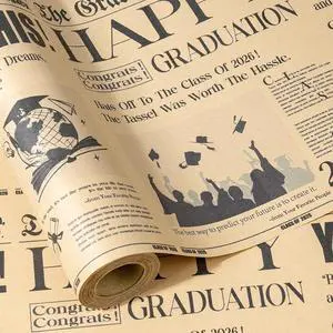 RUSPEPA Kraft Vintage Newspaper Graduation Wrapping Paper Roll, Mini Roll, Retro The Graduation Times Headline Design with Caps & Diplomas, Kraft Gift Wrap for 2026 Graduates, 17 Inches x 16.4 Feet RUSPEPA Kraft Vintage Newspaper Graduation Wrapping Paper Roll, Mini Roll, Retro The Graduation Times Headline Design with Caps & Diplomas, Kraft Gift Wrap for 2026 Graduates, 17 Inches x 16.4 Feet