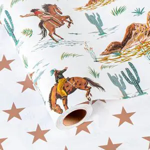 Homeral Reversible Cowboy Wrapping Paper Roll - 17In x 16.5Ft Western Gift Wrap with Rodeo Horse and Star Pattern for Boys Birthday, Fathers Day, Bachelor Party, Christmas, Farm Theme, Holiday Homeral Reversible Cowboy Wrapping Paper Roll - 17In x 16.5Ft Western Gift Wrap with Rodeo Horse and Star Pattern for Boys Birthday, Fathers Day, Bachelor Party, Christmas, Farm Theme, Holiday