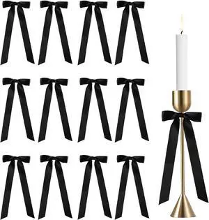 12 Pcs Black Bows for Candlestick 10 Inch Big Coquette Satin Ribbon Bow Decorations for Gift Wrapping Candle Holder Wedding Bridal Shower Birthday Christmas Party Home Decor 12 Pcs Black Bows for Candlestick 10 Inch Big Coquette Satin Ribbon Bow Decorations for Gift Wrapping Candle Holder Wedding Bridal Shower Birthday Christmas Party Home Decor
