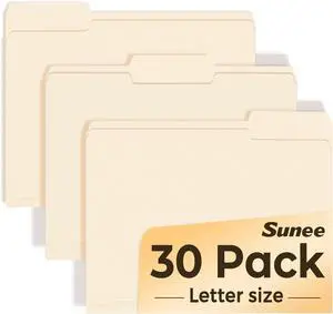 SUNEE File Folders, 30 Pack Manilla Folders 8.5 x 11, 1/3 Cut Tab for Easy Labeling and Organization, Durable Standard Paper for Home, Office, School Filing SUNEE File Folders, 30 Pack Manilla Folders 8.5 x 11, 1/3 Cut Tab for Easy Labeling and Organization, Durable Standard Paper for Home, Office, School Filing