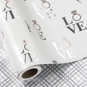 LeZakaa Reversible Wedding Wrapping Paper Roll - Love with Ring & Plaid Design Silver Foil for Wedding, Engagement, Bridal Shower, Anniversay, Valentine's Day - 17 inches x 9.8 Feet LeZakaa Reversible Wedding Wrapping Paper Roll - Love with Ring & Plaid Design Silver Foil for Wedding, Engagement, Bridal Shower, Anniversay, Valentine's Day - 17 inches x 9.8 Feet