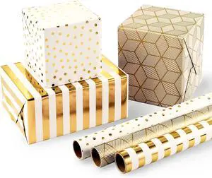 MAYPLUSS Birthday Wrapping Paper, 17 in x 120in Per roll, Gold Gift Wrap MAYPLUSS Birthday Wrapping Paper, 17 in x 120in Per roll, Gold Gift Wrap