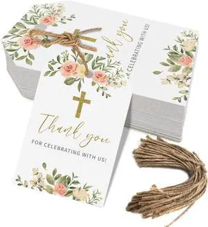 Baptism Thank You Tags, 50 Pcs Cross Design Thank You Favor Tags (Pink) Baptism Thank You Tags, 50 Pcs Cross Design Thank You Favor Tags (Pink)