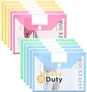10 Pack, Plastic Envelopes File Folders, HeavyDuty Document Folder for Letter and A4 Size, Clear Document Holder with Label Pockets for School Home Work Office Organizer (10) 10 Pack, Plastic Envelopes File Folders, HeavyDuty Document Folder for Letter and A4 Size, Clear Document Holder with Label Pockets for School Home Work Office Organizer (10)