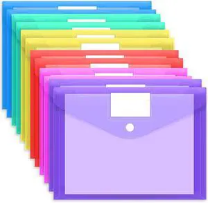 EOOUT 12pcs Plastic Envelopes Poly Envelopes, Hook & Loop Closure File Folders, A4 Size File Envelopes with Label Pocket for School and Office Supplies EOOUT 12pcs Plastic Envelopes Poly Envelopes, Hook & Loop Closure File Folders, A4 Size File Envelopes with Label Pocket for School and Office Supplies