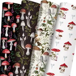 ZINTBIAL Mushroom Wrapping Paper for Kids Adults- Black White Funny Plant Gift Packaging for Spring Easter Holiday - 20 x 29 Inches, 8 Folded Sheets, Easy to Store ZINTBIAL Mushroom Wrapping Paper for Kids Adults- Black White Funny Plant Gift Packaging for Spring Easter Holiday - 20 x 29 Inches, 8 Folded Sheets, Easy to Store