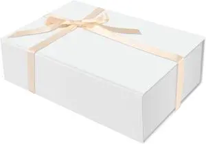Large White Gift Box with Magnetic Lid and Ribbon, 13.8"x9.1"x4.3" Large White Gift Box with Magnetic Lid and Ribbon, 13.8"x9.1"x4.3"